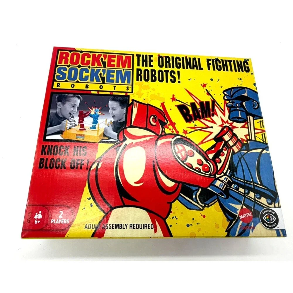 Mattel Rock Em Sock Em Robots Game Boxed Complete 2024 GLP32 Red Rocker vs Blue